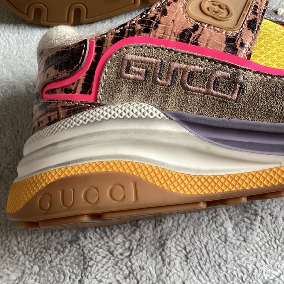 Gucci Ultrapace Sneakers Pink Multi Leather Metallic Reptile Snake Print Sz 36 - Picture 8 of 17